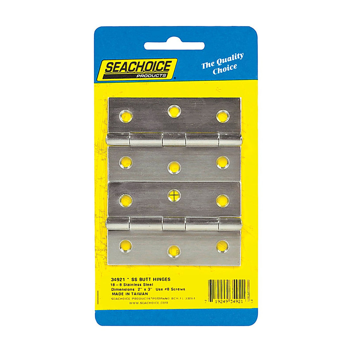 Seachoice 34921 Stainless Steel 3 in. L x 2 in. W Butt Hinges 2/Pack