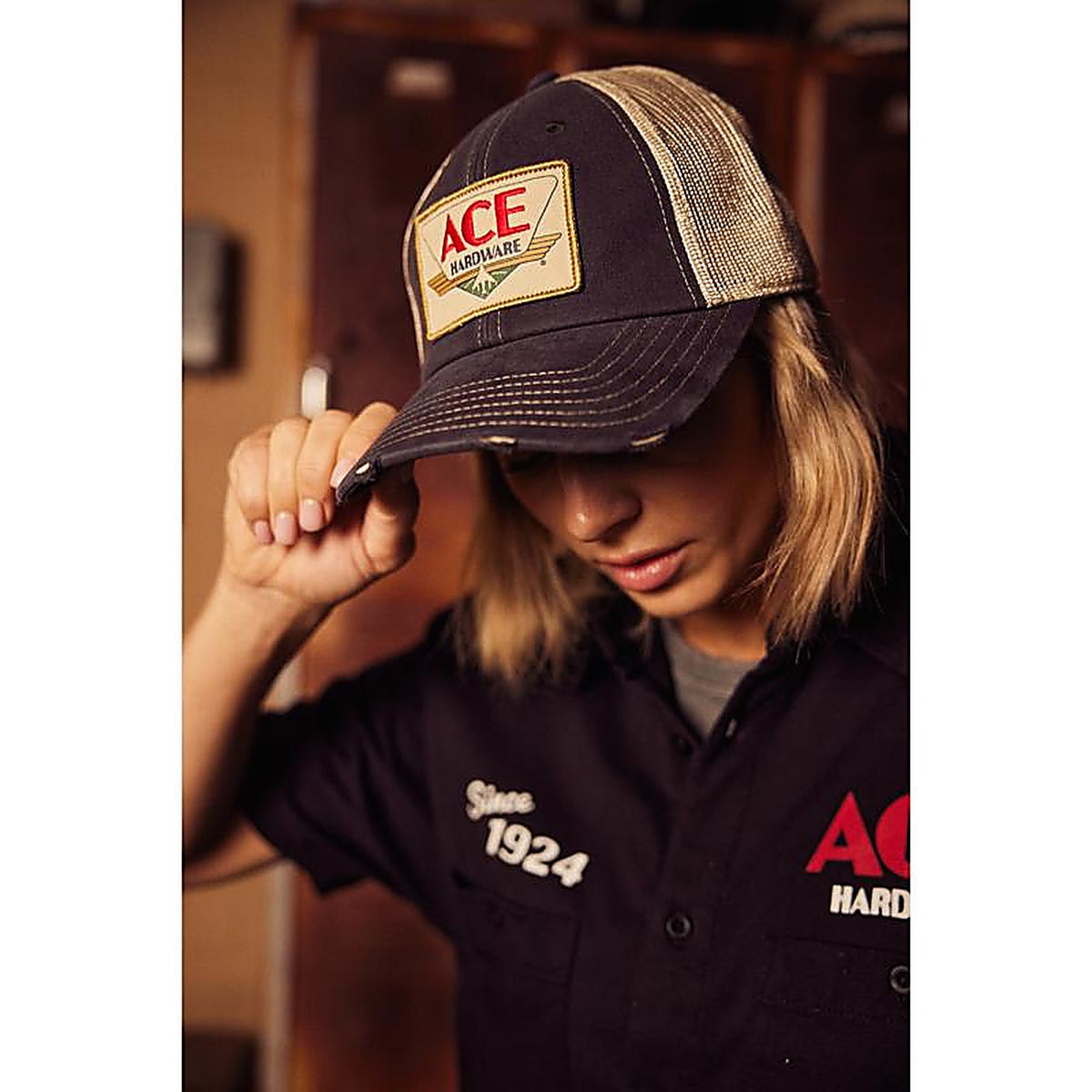 Ace Vintage Threads - SMU771A STNV - Headwear Logo Baseball Cap Stone/Navy One Size Fits Most