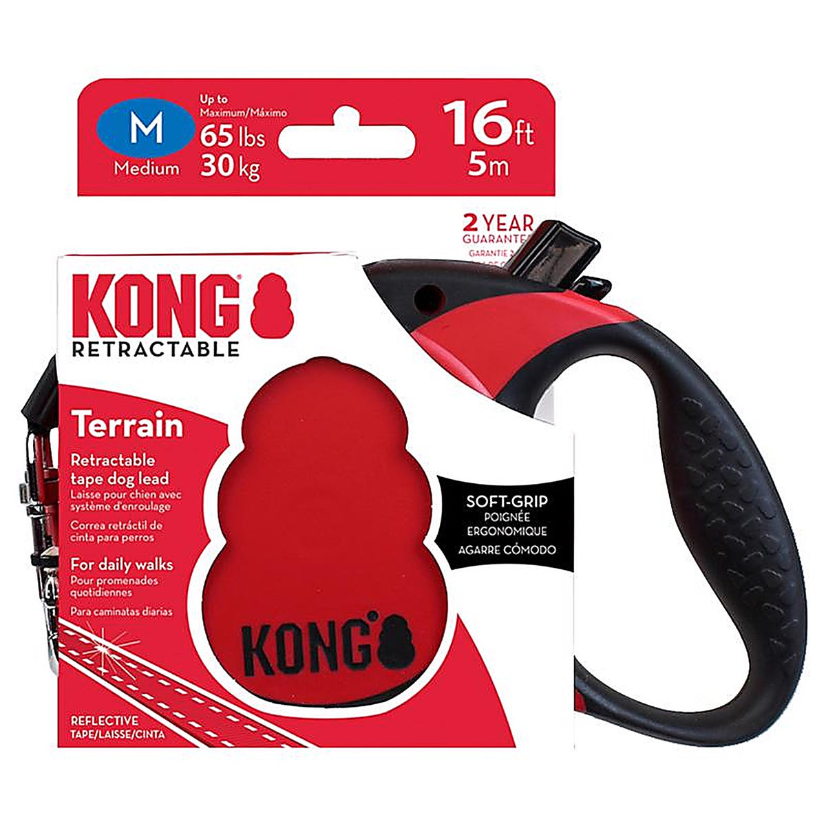 Kong - KNG TRN MD RD - Red Plastic Dog Retractable Leash Medium