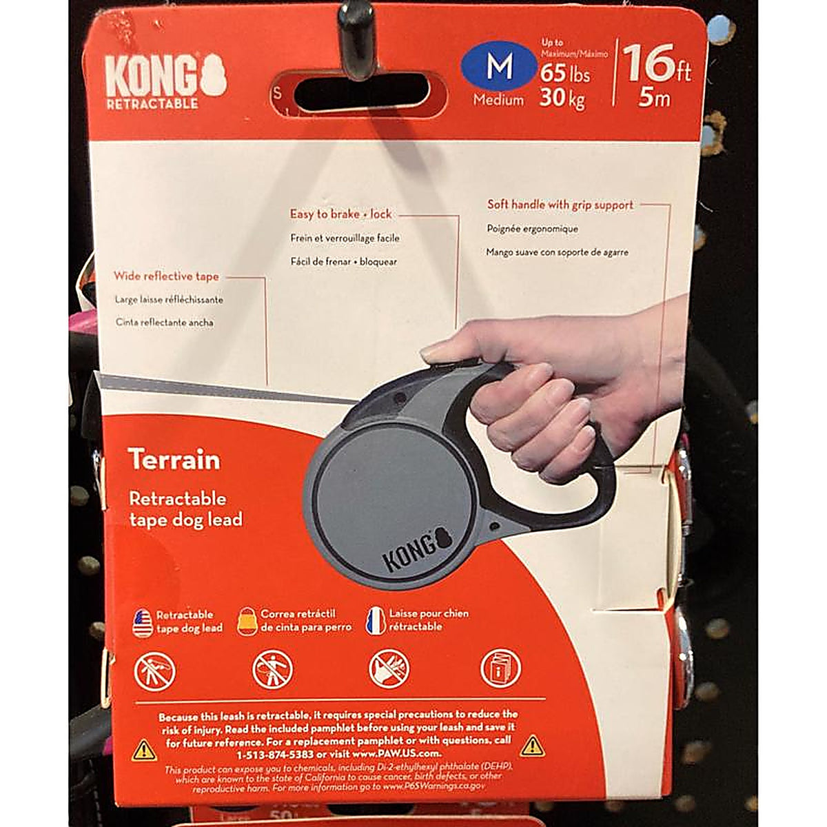Kong - KNG TRN MD RD - Red Plastic Dog Retractable Leash Medium
