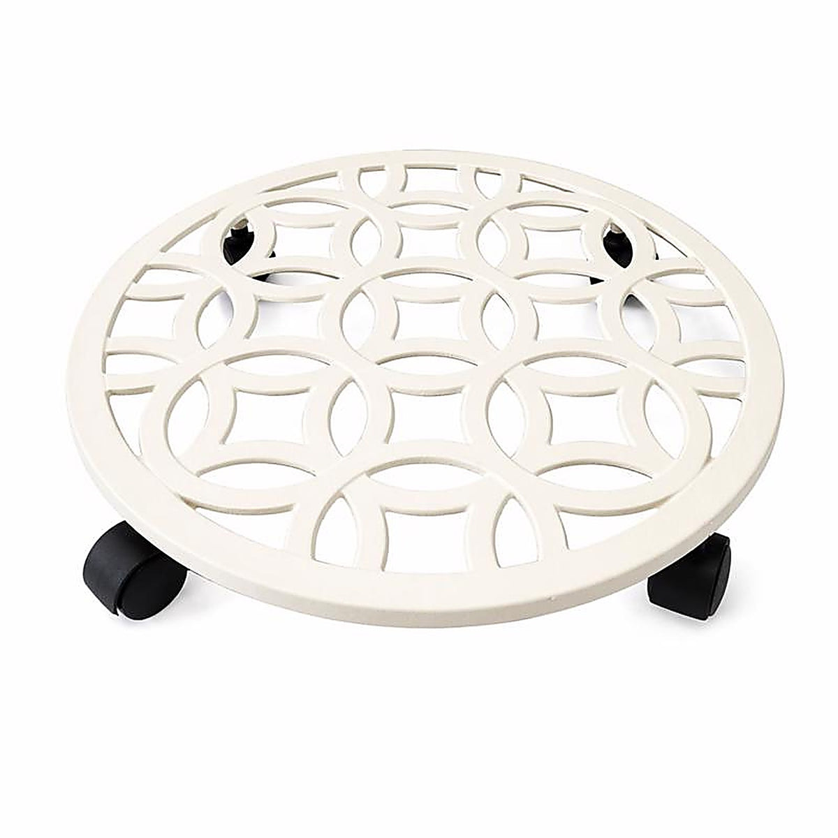Living Accents - 58050 - 3 In. H White Cast Iron Wheeled Plant Stand
