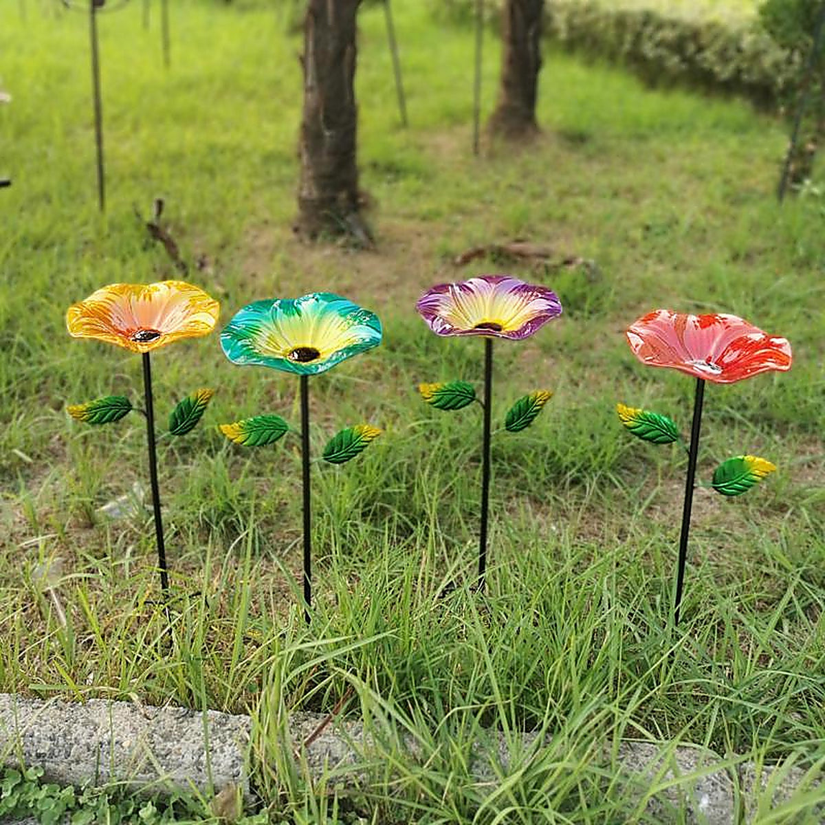 Alpine - KBD198A - Glass/Metal 30 In. Bird Bath with Stake