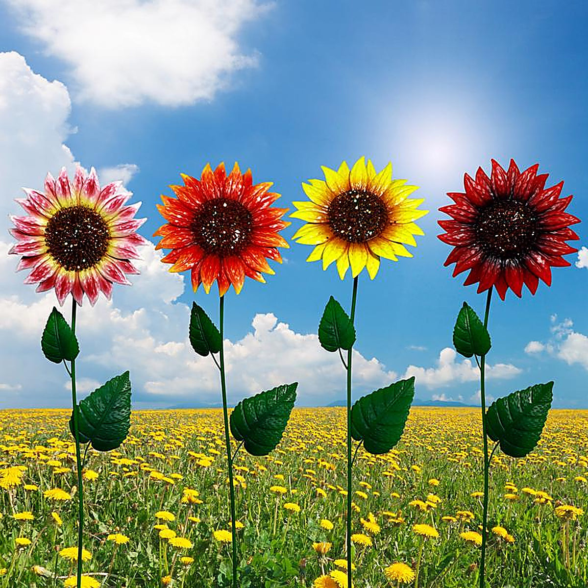 Alpine - QEL818A - Assorted Metal 34 In. H Sunflower Outdoor Garden Stake