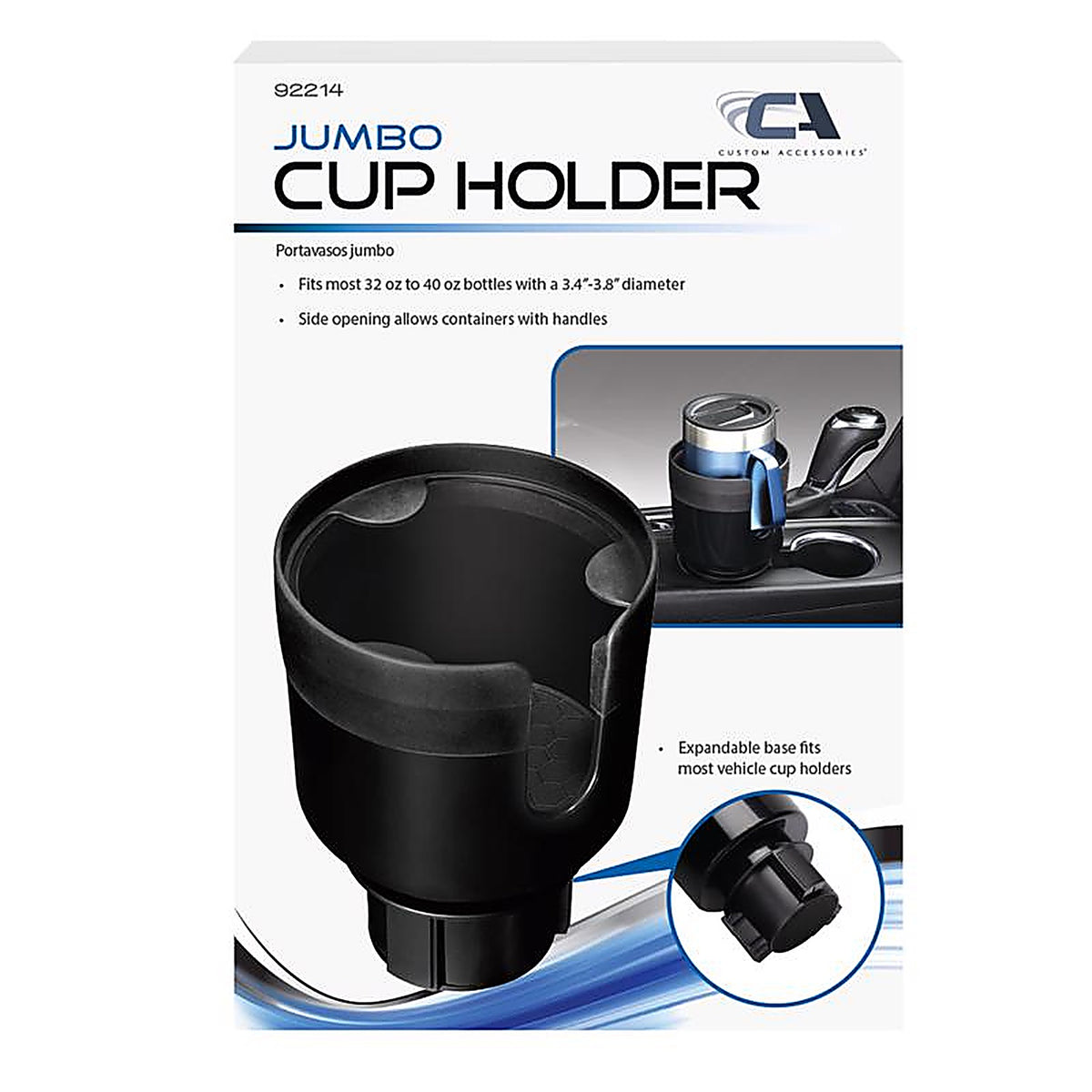 Custom Accessories - 92214 - Black Expandable Jumbo Cup Holder 1 Pack