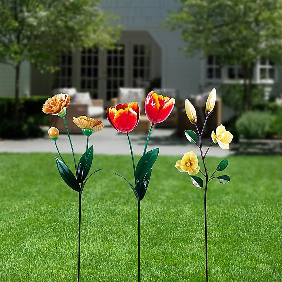 Alpine - IPS502A - Assorted Metal 51 In. H X 8 In. L X 3 In. W Flower Outdoor Garden Stake