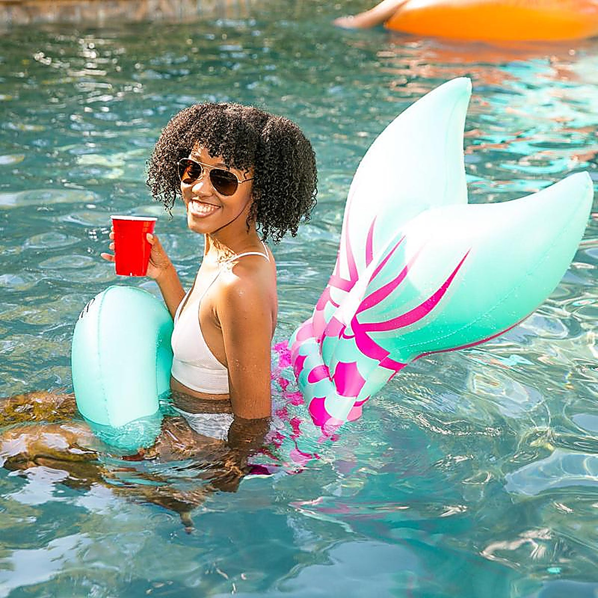 Bigmouth - 22-BSS-3908 - Blue/Pink PVC/Vinyl Inflatable Mermaid Tail Saddle Seat Pool Float