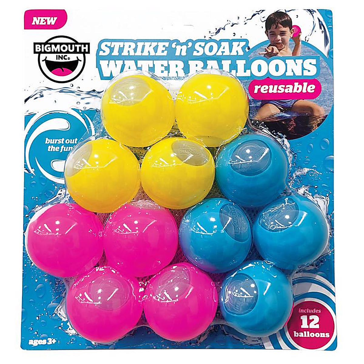 Bigmouth - 24-BMS-6034 - Strike N Soak Assorted Silicone Reusable Water Balloon Pool Balls