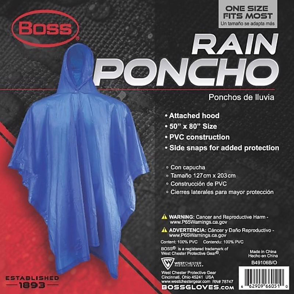 Boss - B49106B/O - Blue PVC Rain Poncho One Size Fits All