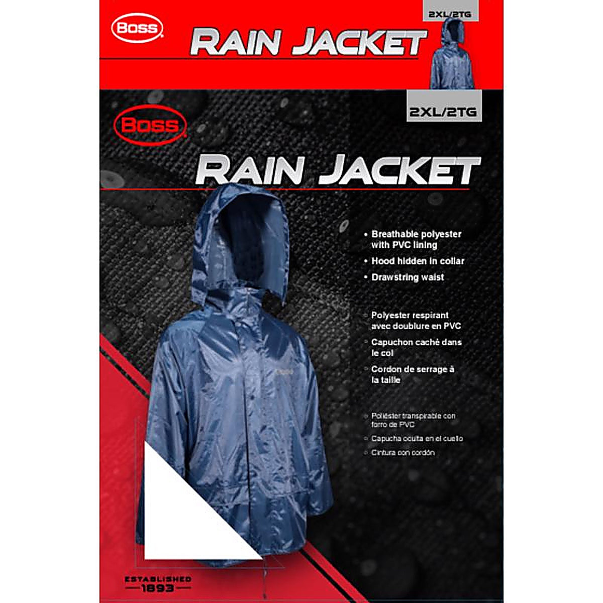 Boss - B44523/2XL - Blue PVC/Polyester Rain Jacket XXL