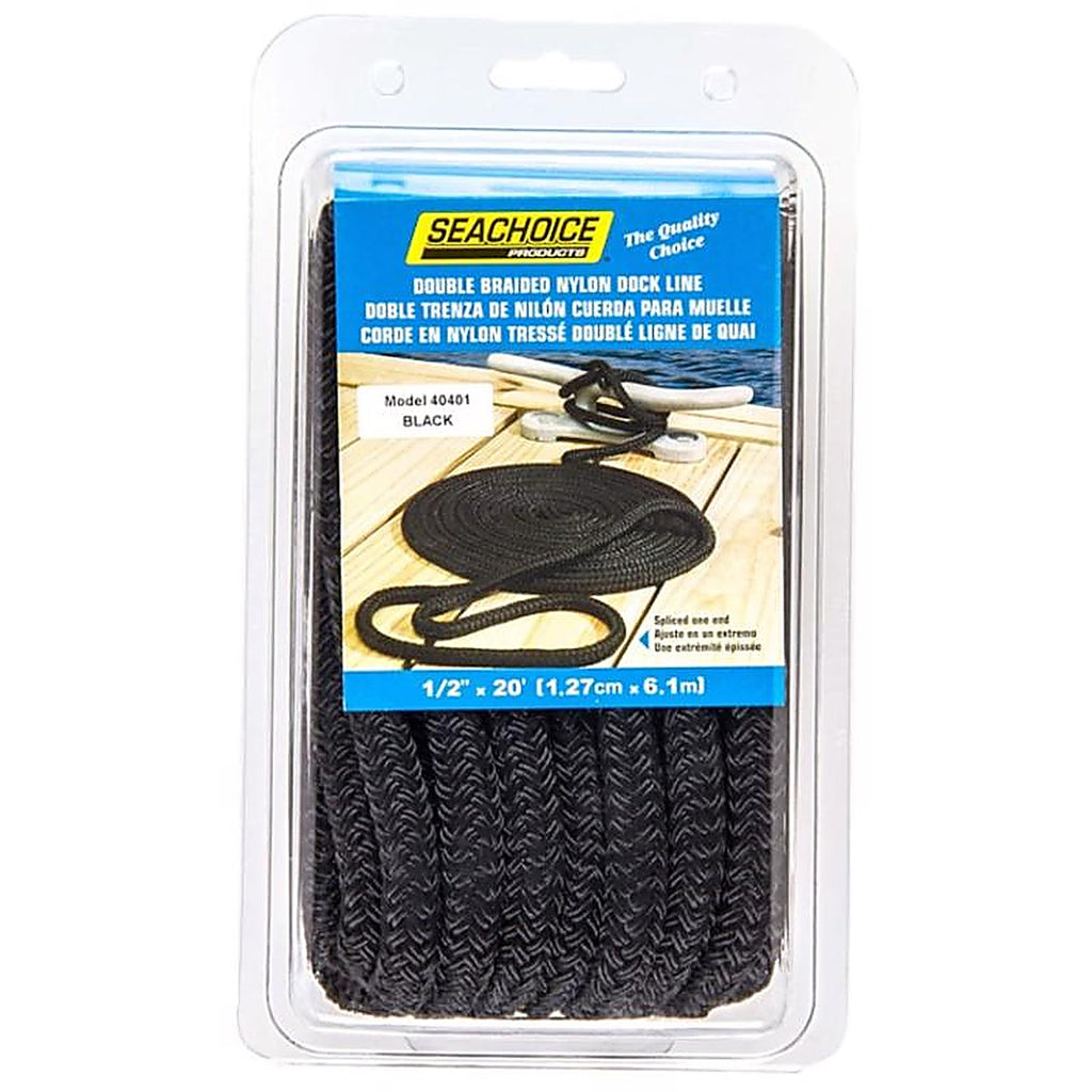 Seachoice - 50-40401 - Double Braid Black Nylon Dock Lines