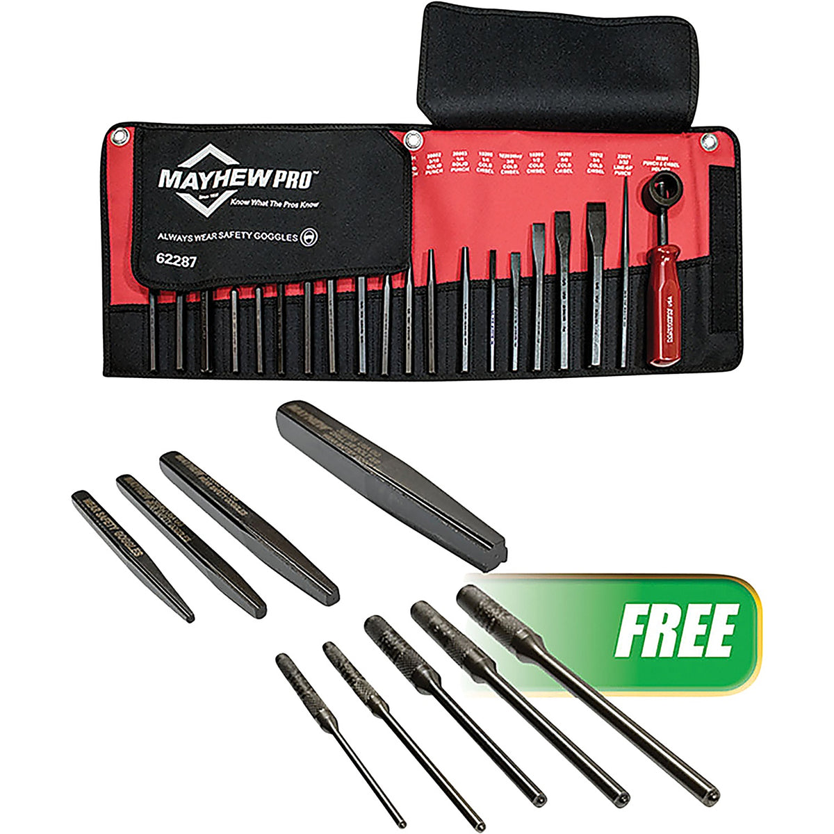 Mayhew - 81320 - Buy 20 Piece SAE Punch and Chisel Set, Get 5 Piece Screw Extractor Set Carded and 5 Piece Pilot Punch Kit Free