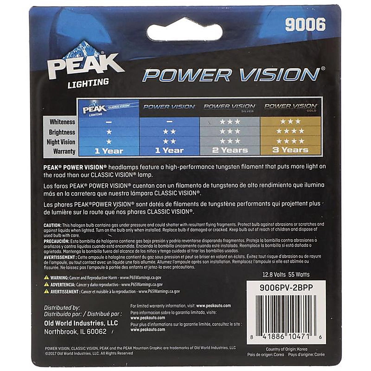 Peak - 9006PV-2BPP - Power Vision Halogen Forward Lighting Automotive Bulb 9006