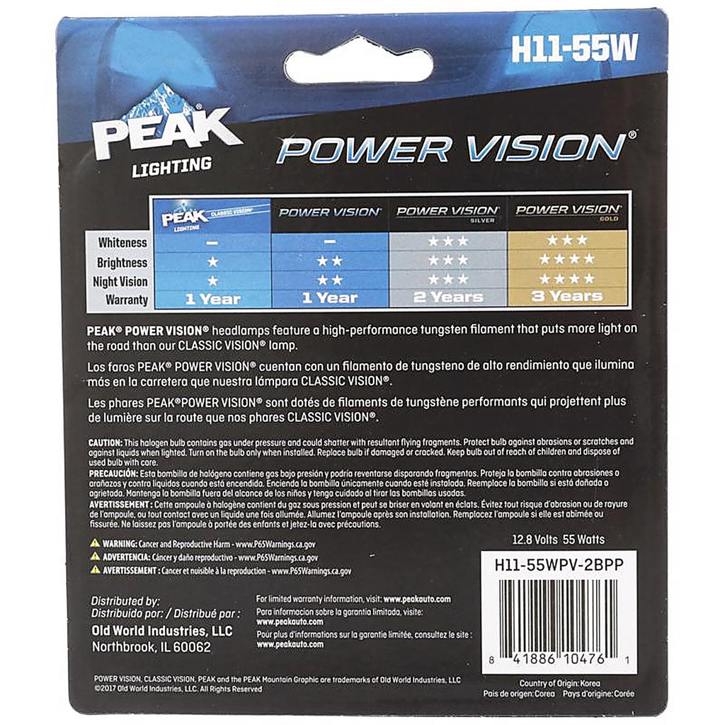 Peak - H11-55WPV-2BPP - Power Vision Halogen Forward Lighting Automotive Bulb H11-55w