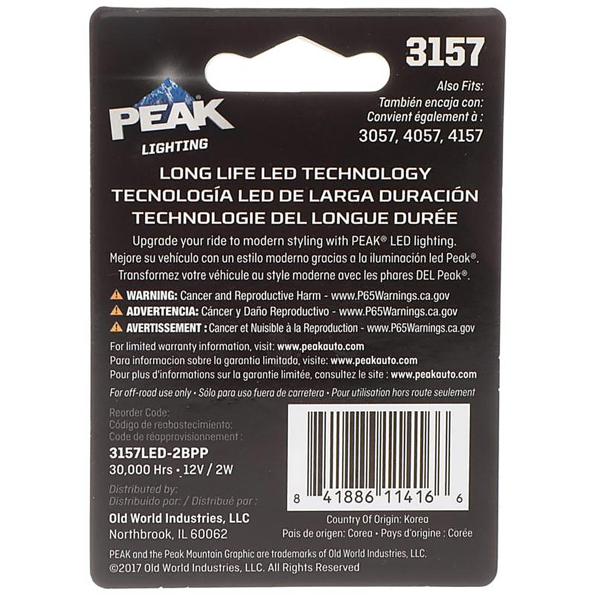 Peak - 3157LED-2BPP - LED Forward Lighting Miniature Automotive Bulb 3157