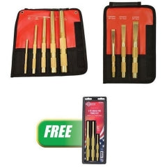 Mayhew Tools 81389 5 Pc. Brass Drift Punch Kit & 3 Pc. Brass Scraper Kit w/FREE 3 Pc. Brass Pin Punch Set