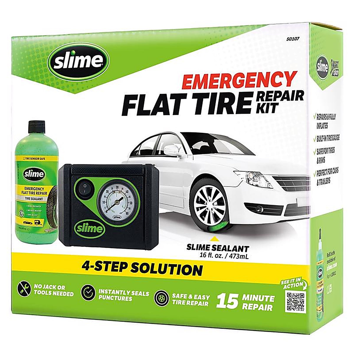 Slime 50107 Smart Spair Flat Tire Repair For Standard Cars