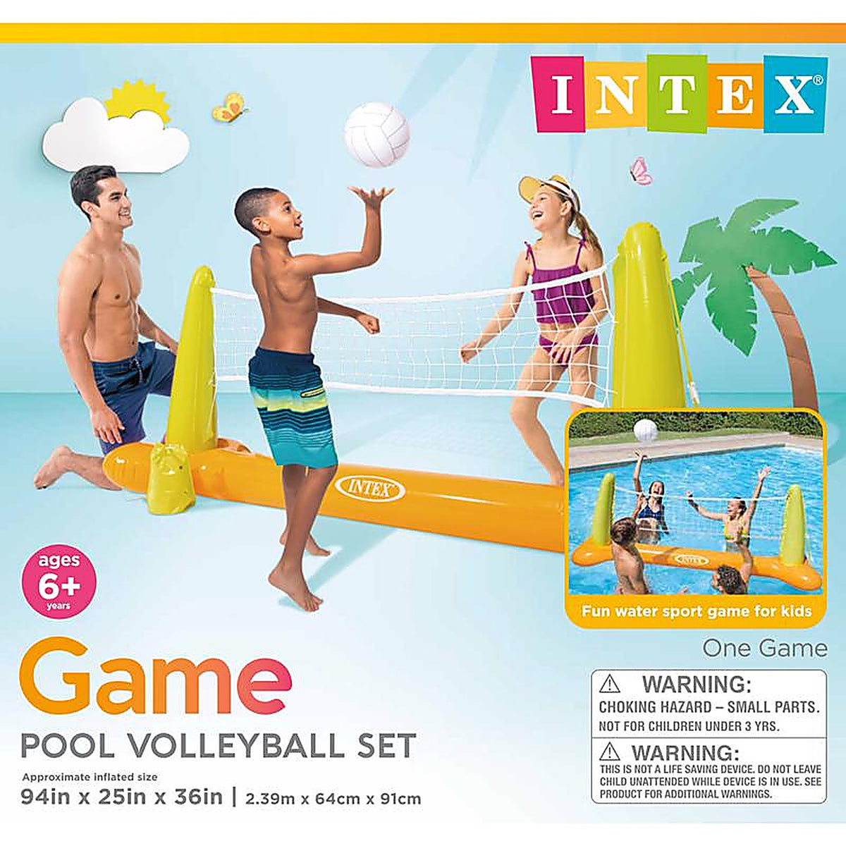Intex 56508EP Multicolored Vinyl Inflatable Volleyball Pool Game
