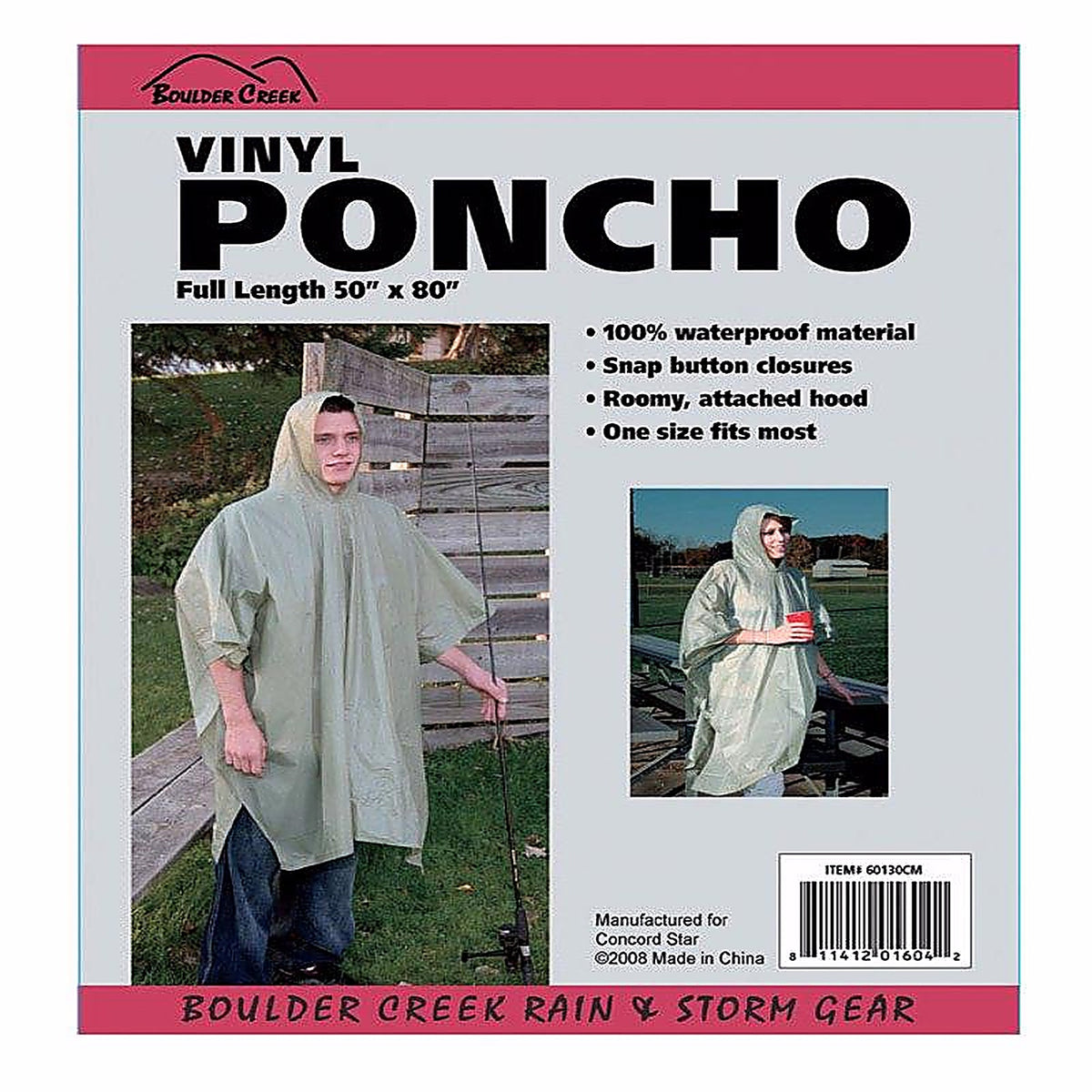 Boulder Creek 60130CM Green Vinyl Rain Poncho