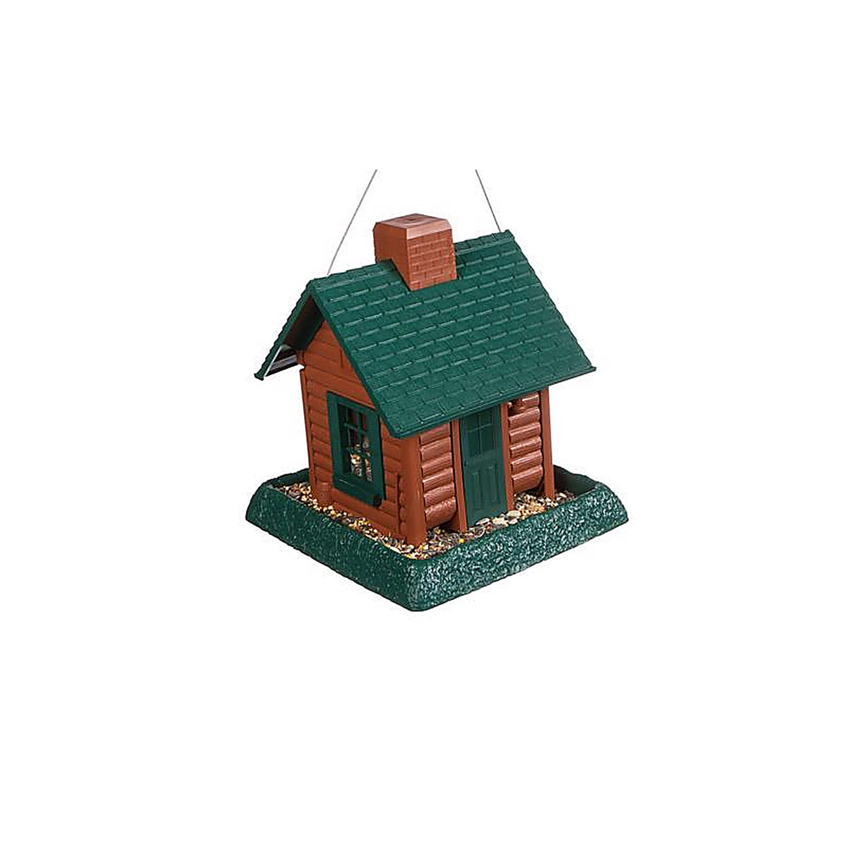 North States 9083W Log Cabin Wild Bird 1 lb. Plastic Hopper Bird Feeder 4 ports