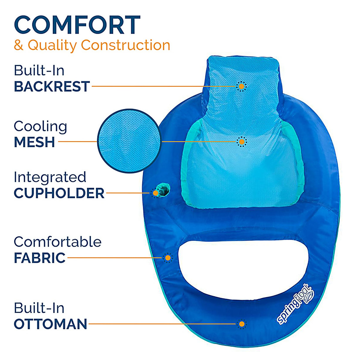 Swimways - 6069119 - Blue Fabric/Mesh Inflatable Recliner Pool Float