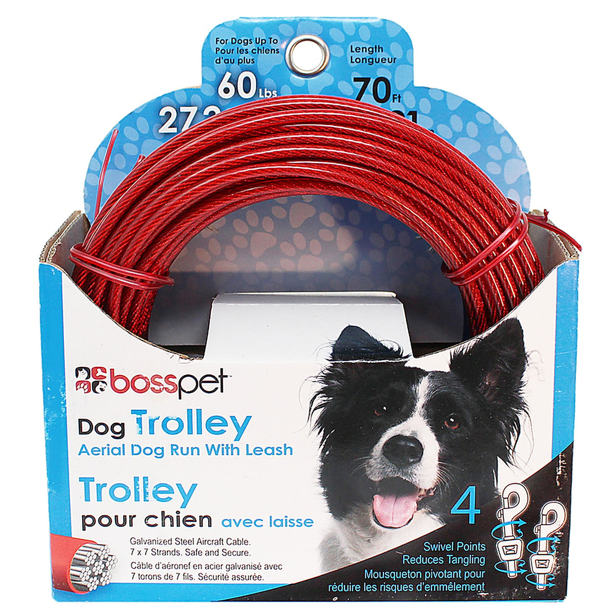 Boss Pet Q507000099 Red Tie-Out Vinyl Coated Cable Dog Tie Out Large