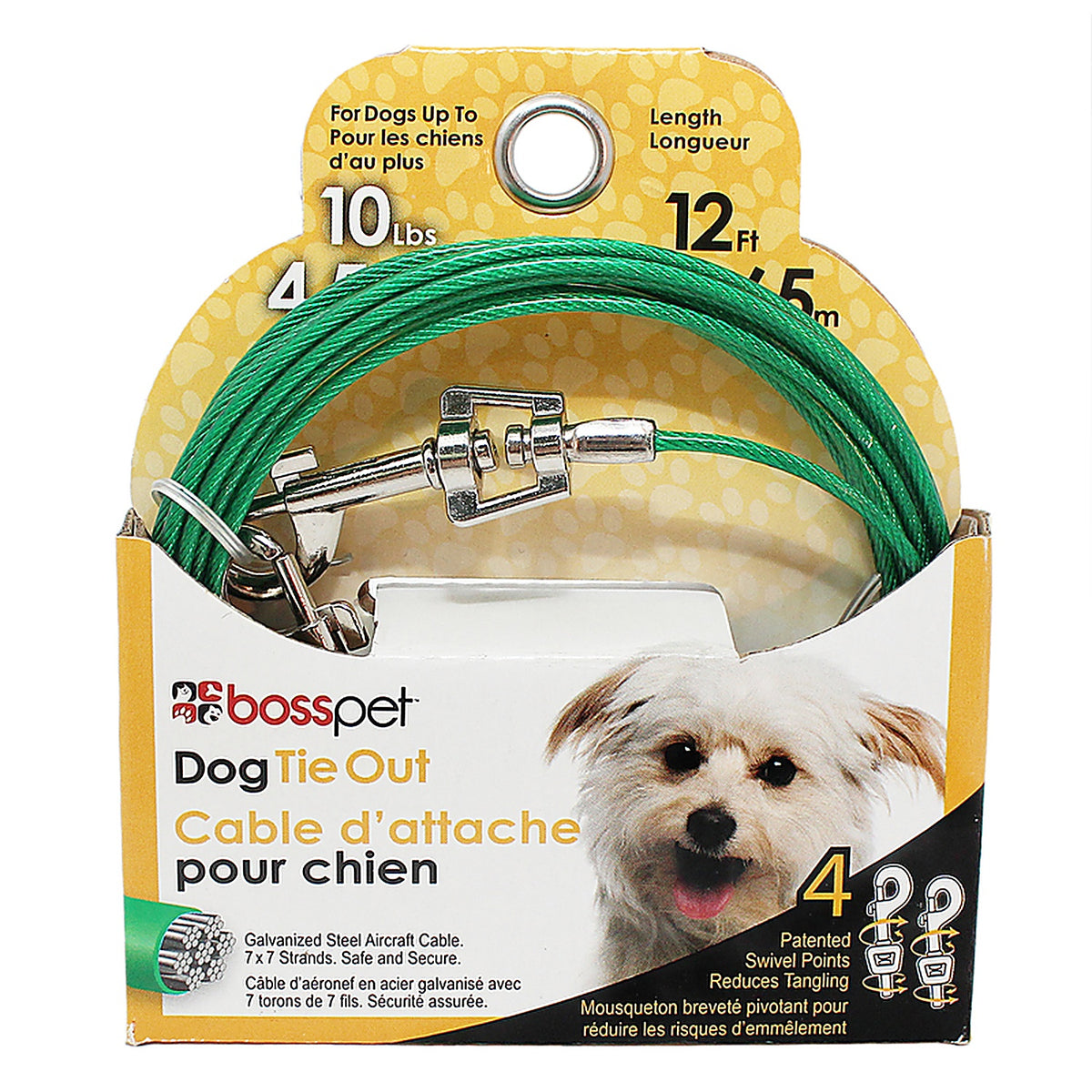 Boss Pet Q221200099 Green / Silver Tie-Out Vinyl Coated Cable Dog Tie Out Small