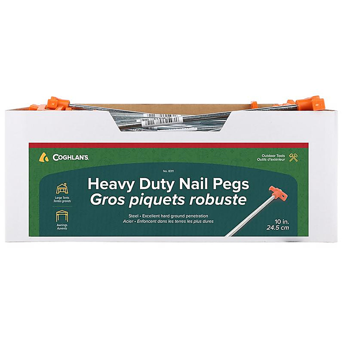 Coghlans 8311 Red Nail Pegs 1.87in. W x 10in. L 100/Pack