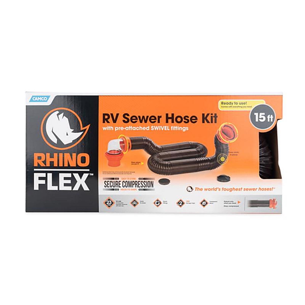 Camco 39761 RhinoFLEX RV Sewer Kit With Pre-Attached Fittings 1/Pack