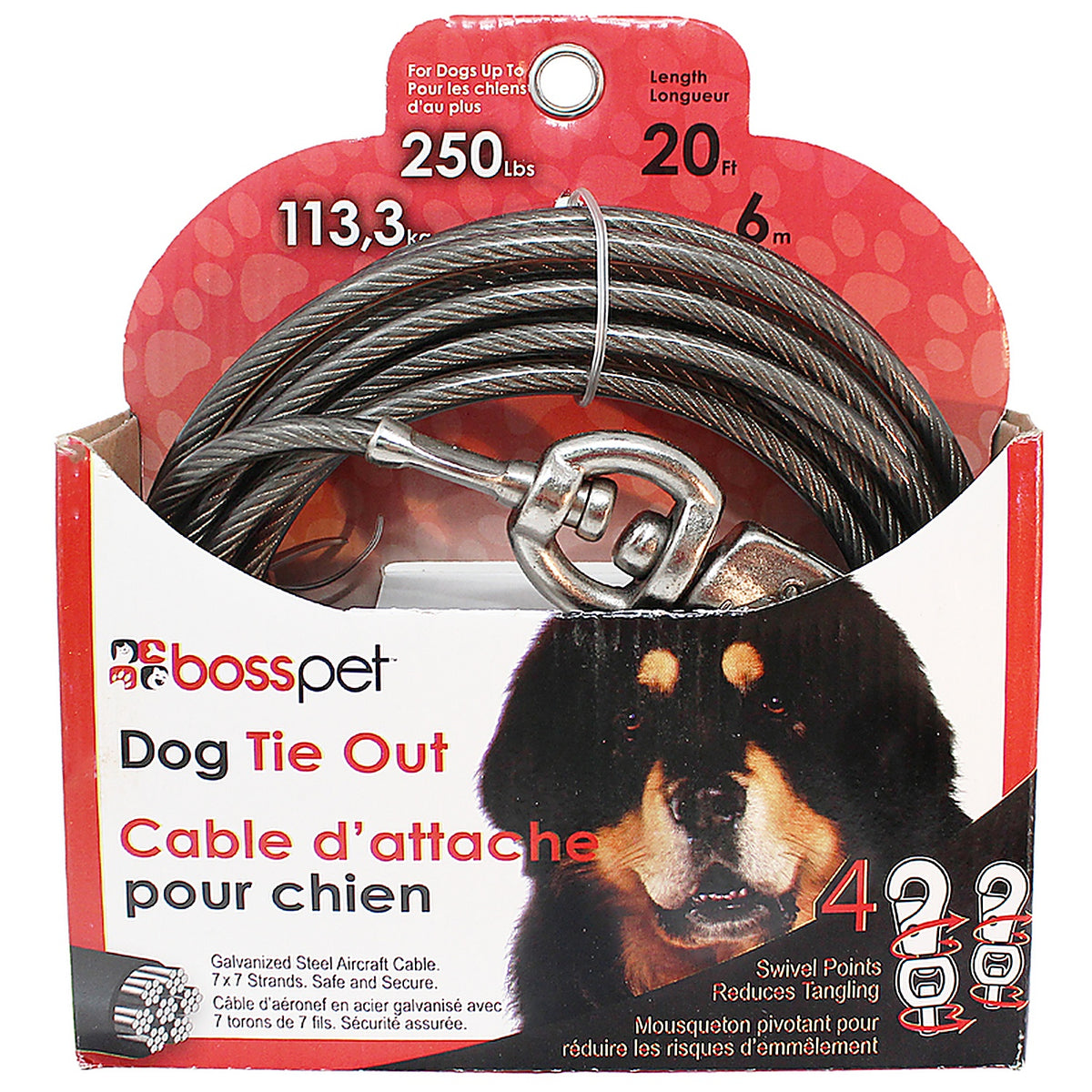Boss Pet Q682000099 Silver Tie-Out Vinyl Coated Cable Dog Tie Out X-Large