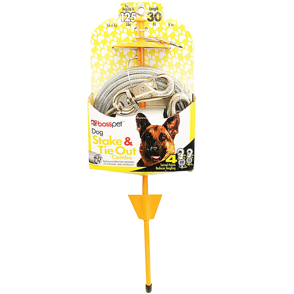 Boss Pet Q5730DOM99 Yellow Tie-Out with Stake Metal Dog Tie Out Stake X-Large