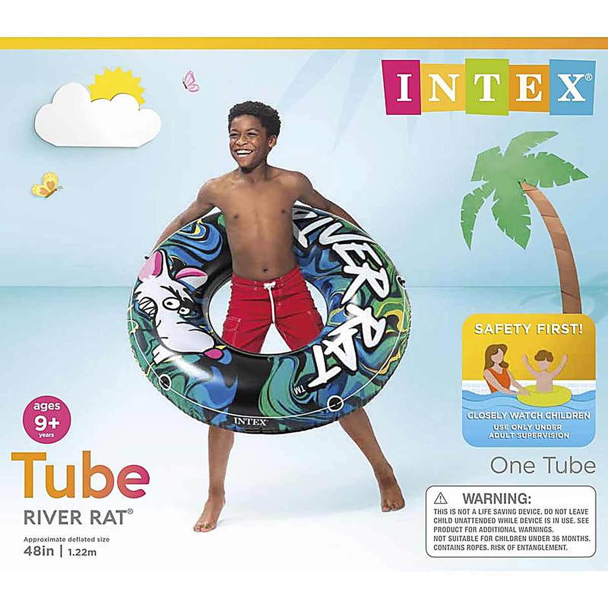 Intex 68209EP River Rat Multicolored Vinyl Inflatable Floating Tube