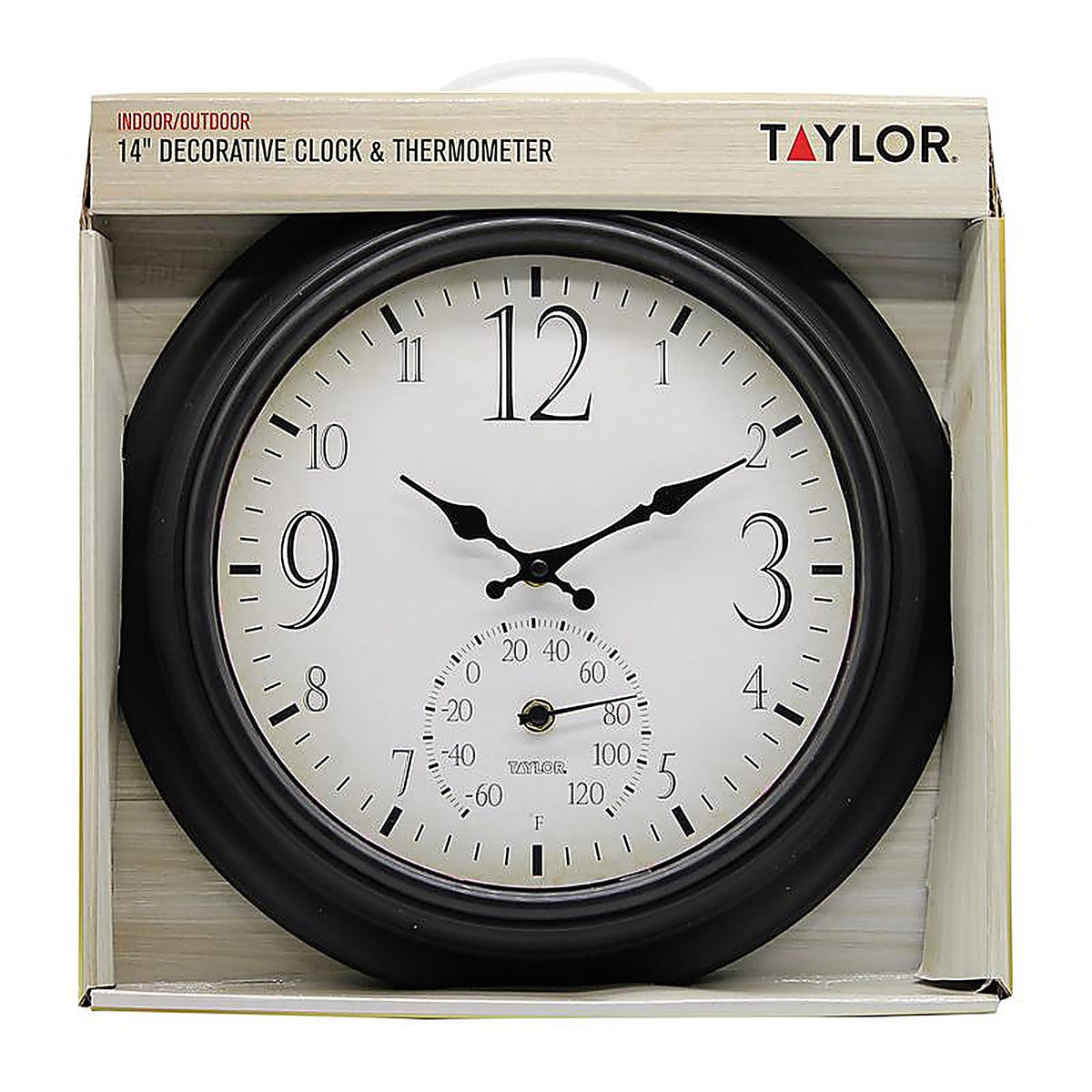 Taylor 6740 Decorative Clock/Thermometer Plastic Black