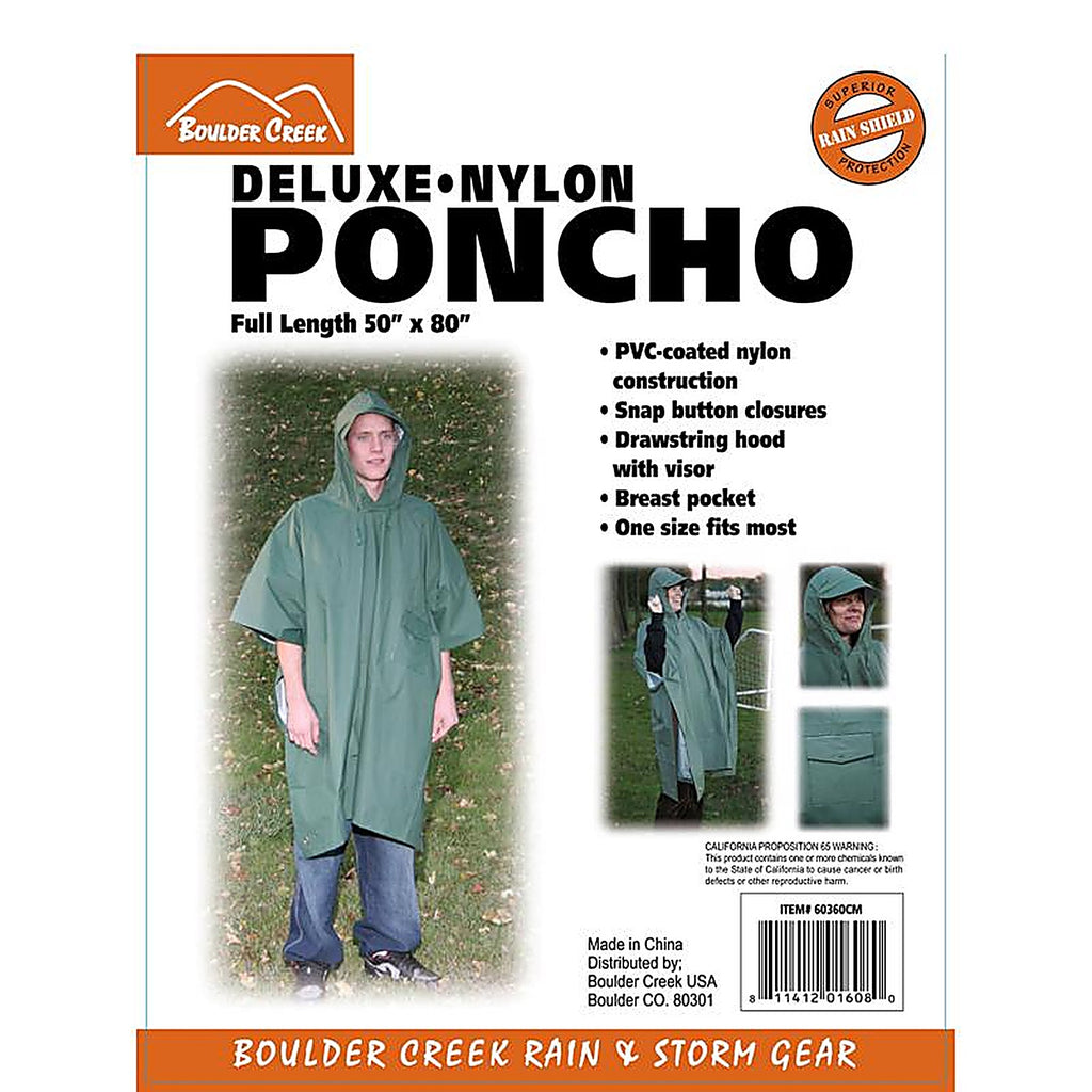 Boulder Creek 60360CM Green PVC-Coated Nylon Rain Poncho
