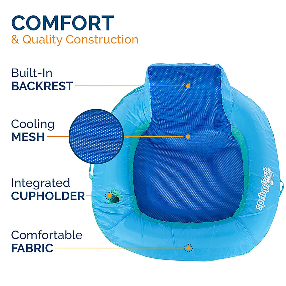 Swimways - 6069121 - Blue Fabric/Mesh Inflatable Mattress Floating Pool Mat