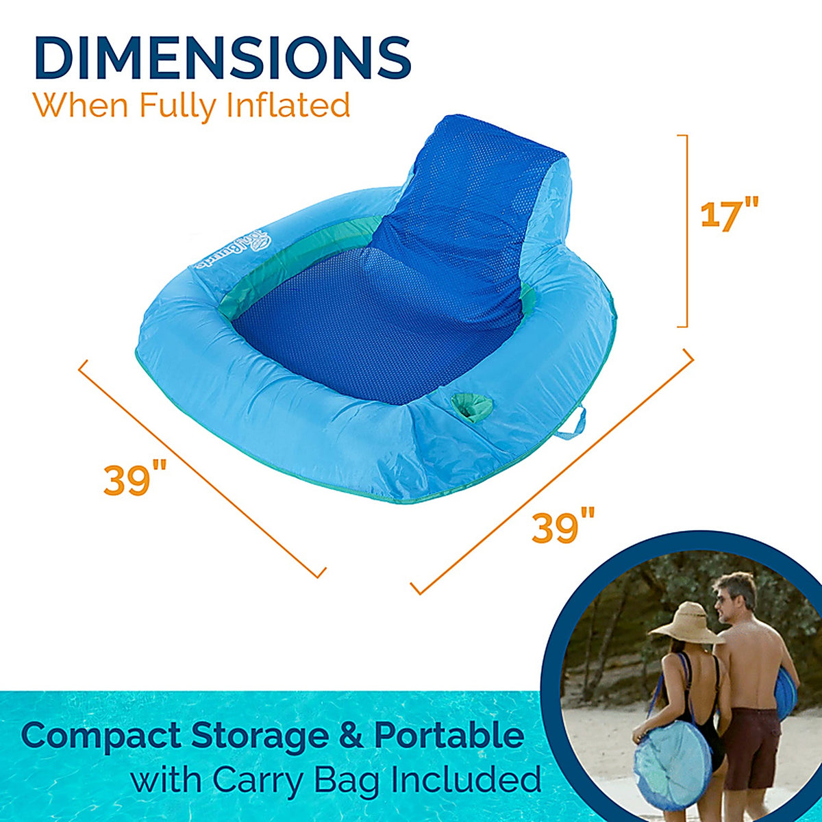 Swimways - 6069121 - Blue Fabric/Mesh Inflatable Mattress Floating Pool Mat
