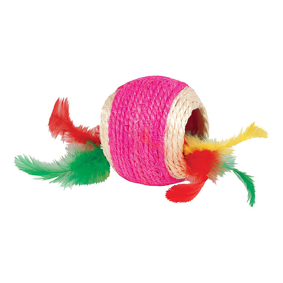 Boss Pet IDC10186 Brights Assorted Jute Ball with Feather Jute Cat Toy Large