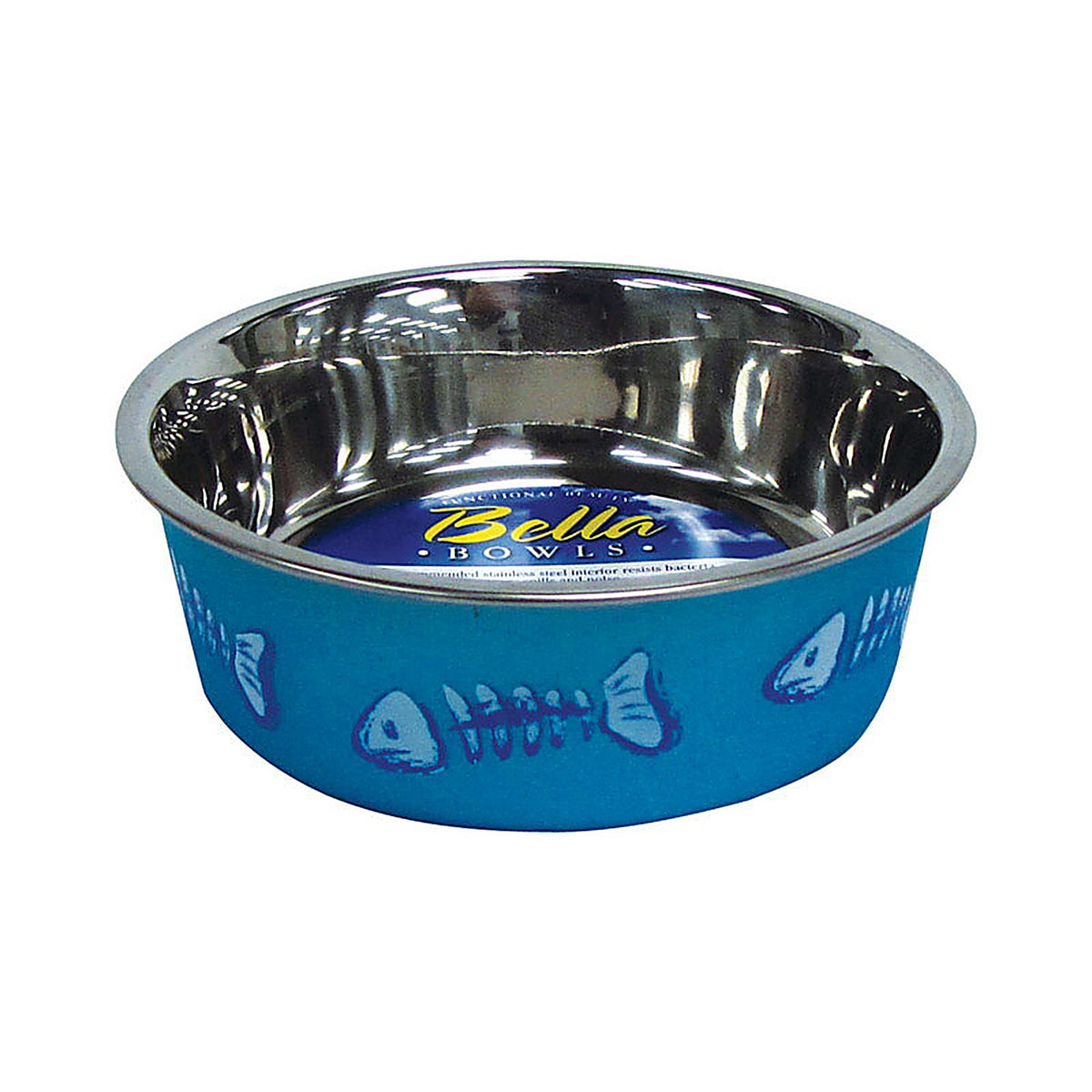 Loving Pets - 7750 - Bella Blue Fish Skeleton Stainless Steel 1 Cups Pet Bowl for Cat