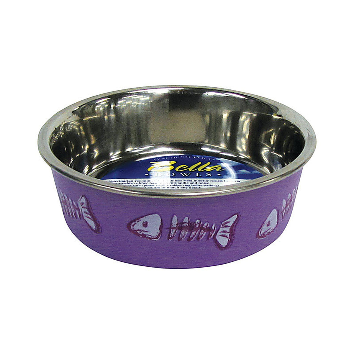 Loving Pets - 7751 - Bella Purple Fish Skeleton Stainless Steel 1 Cups Pet Bowl for Cat