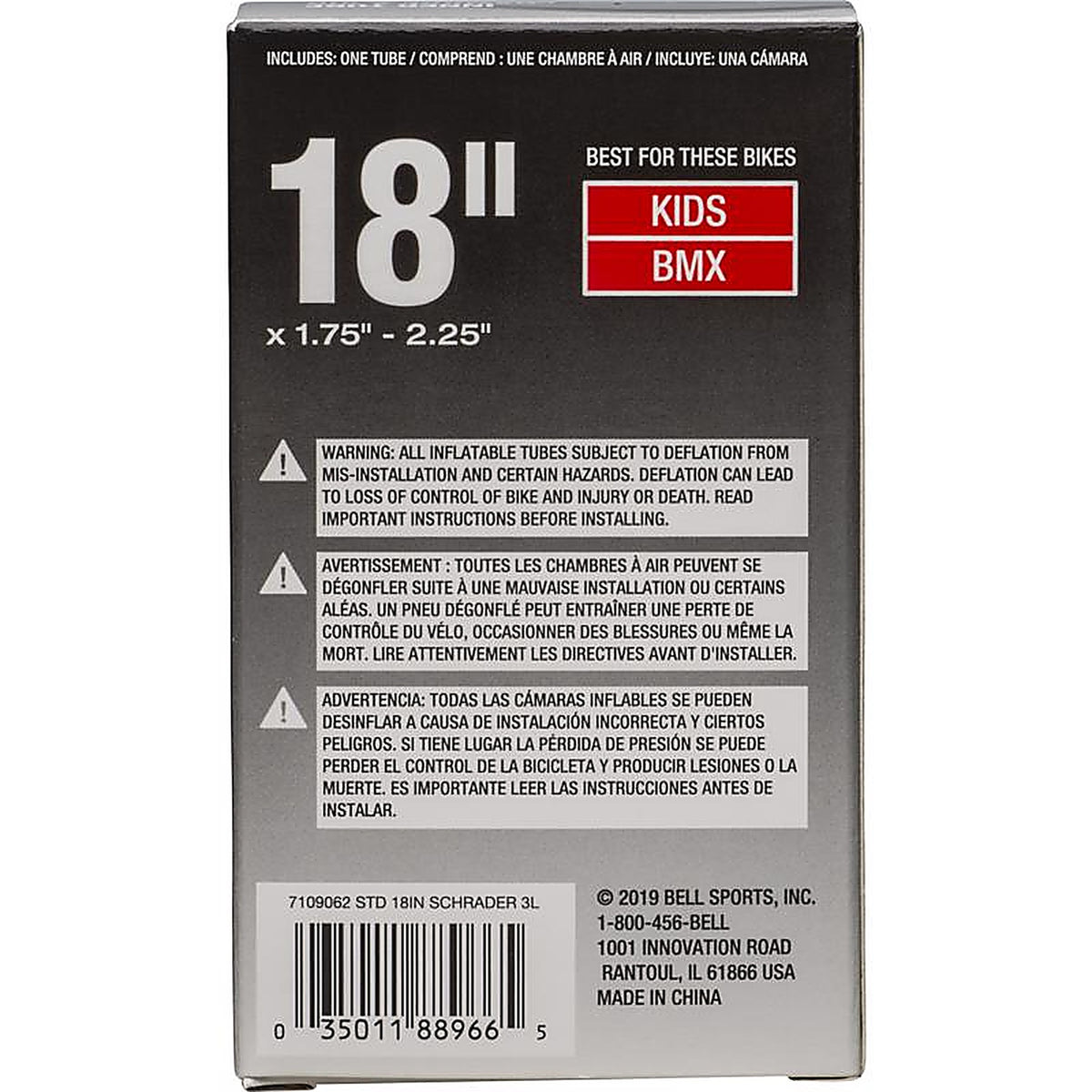 Bell Sports 7109062 18 in. Rubber Bicycle Inner Tube 1 pk
