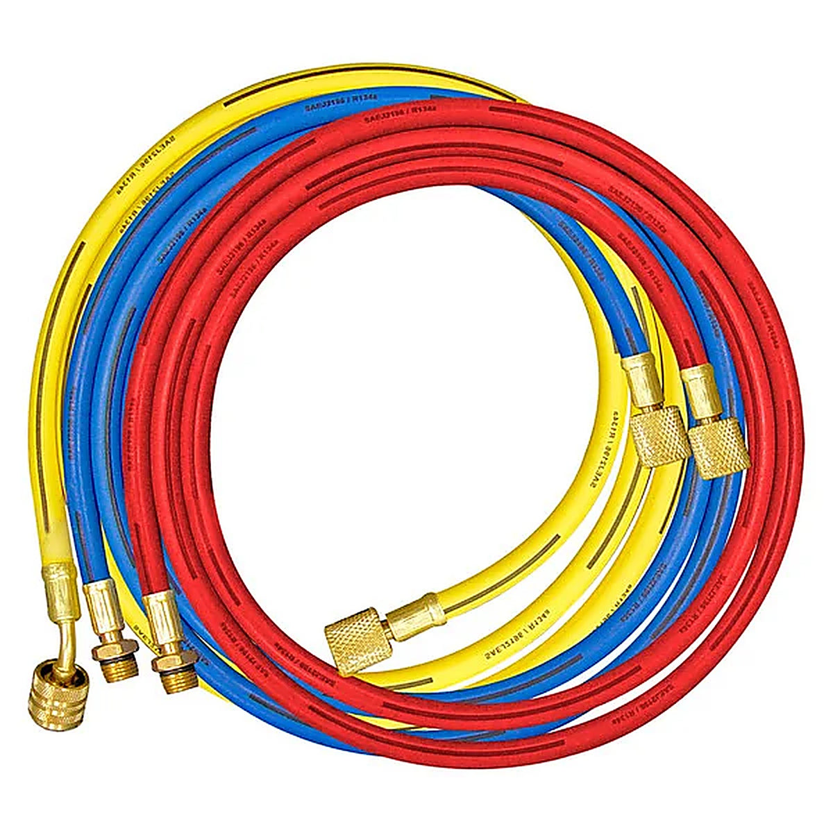 Mastercool - 84722 - 72 Inch Yellow R134a Hose with Shut-Off Valve, 1/2 Inch Acme-F