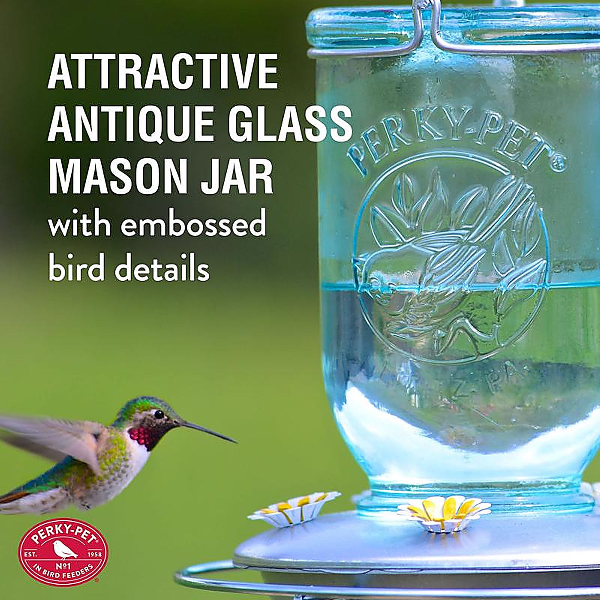 Perky-Pet 785 Hummingbird 32 oz. Glass Mason Jar Nectar Feeder 5 ports