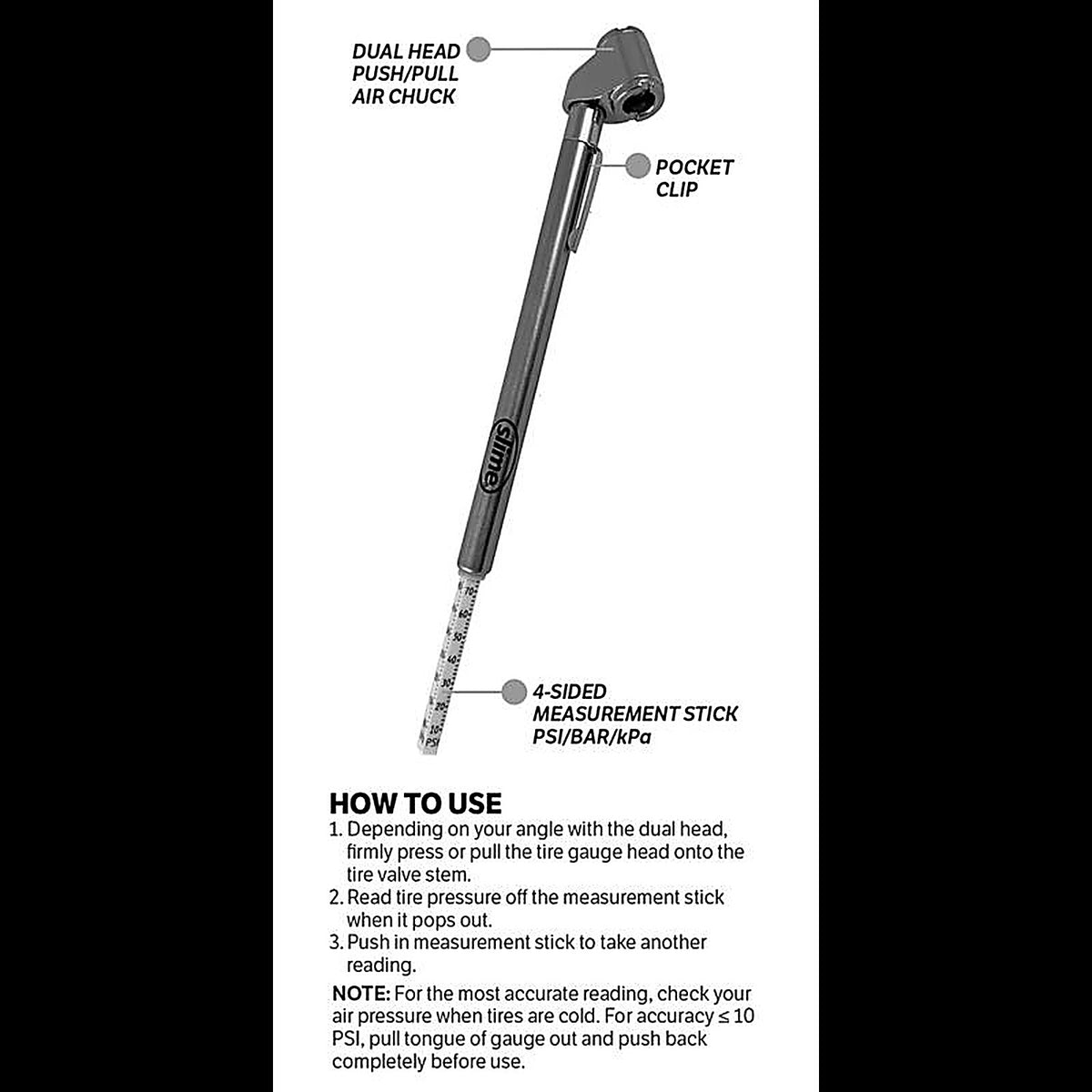 Slime 2016-A Dual Head 10 psi 120 psi Pencil Tire Pressure Gauge