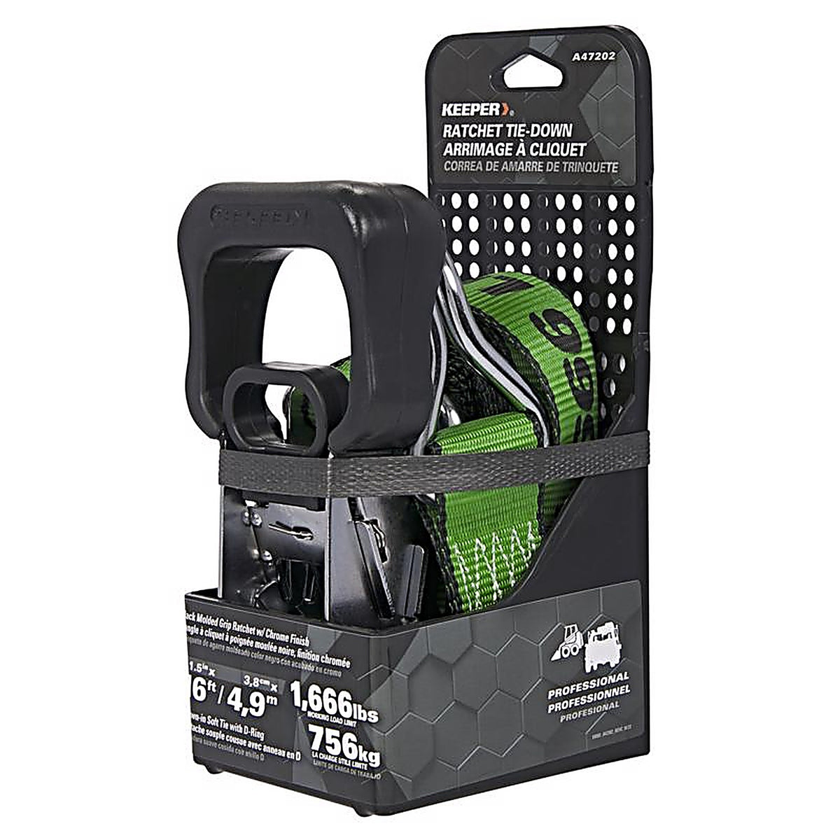 Keeper A47202 1.5 in. W x 16 ft. L Green Tie Down Strap 1666 lb. 1/Pack