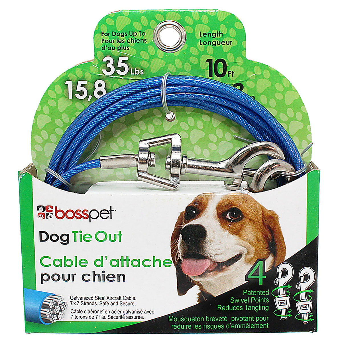Boss Pet Q231000099 PDQ Blue / Silver Tie-Out Vinyl Coated Cable Dog Tie Out Medium