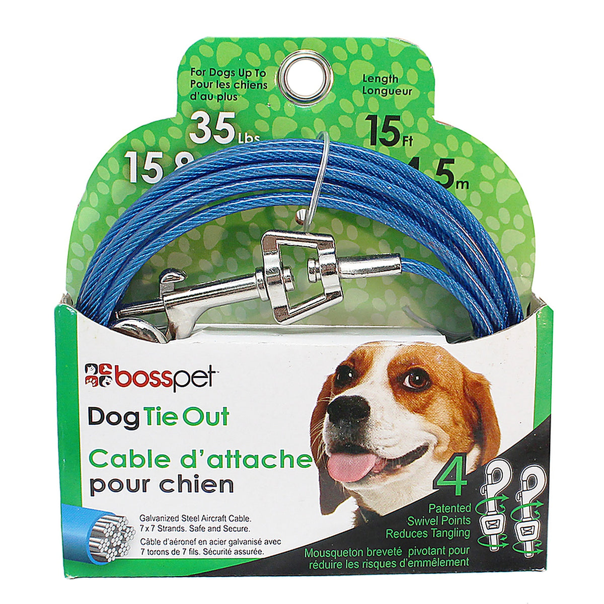 Boss Pet Q231500099 PDQ Blue / Silver Tie-Out Vinyl Coated Cable Dog Tie Out Medium