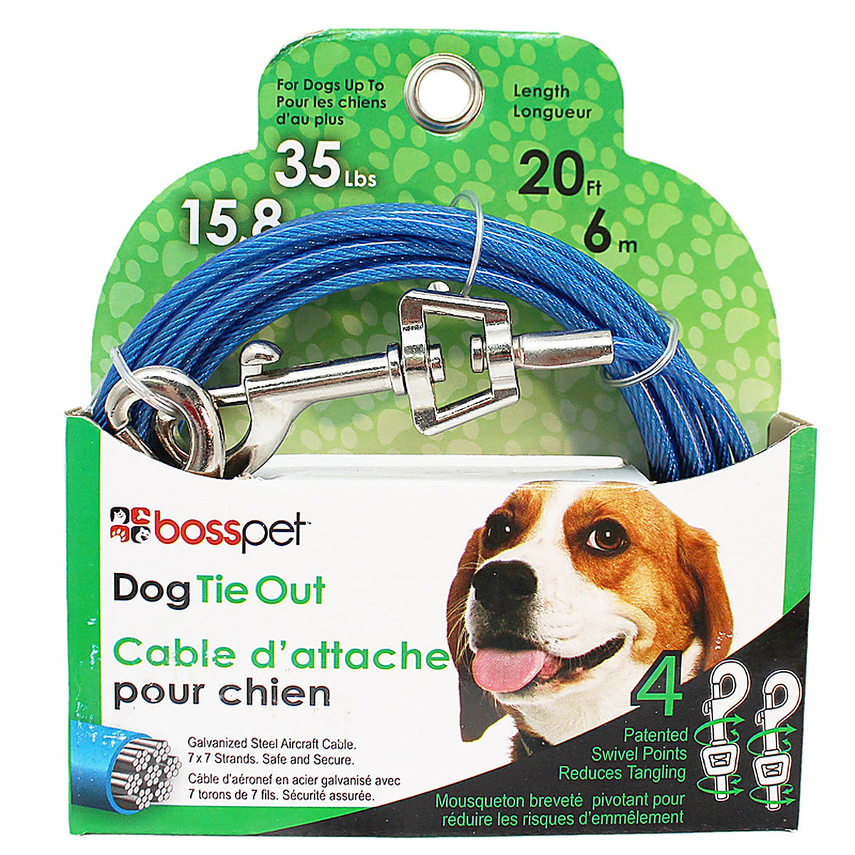 Boss Pet Q232000099 PDQ Blue / Silver Vinyl Coated Cable Dog Tie Out Medium