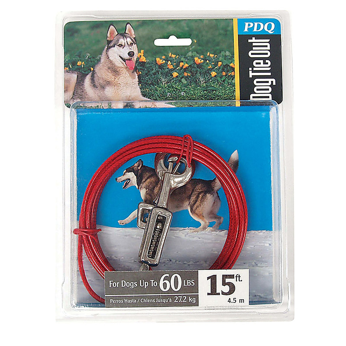 Boss Pet Q3515SPG99 PDQ Red Tie-Out with Spring Vinyl Coated Cable Dog Tie Out Large