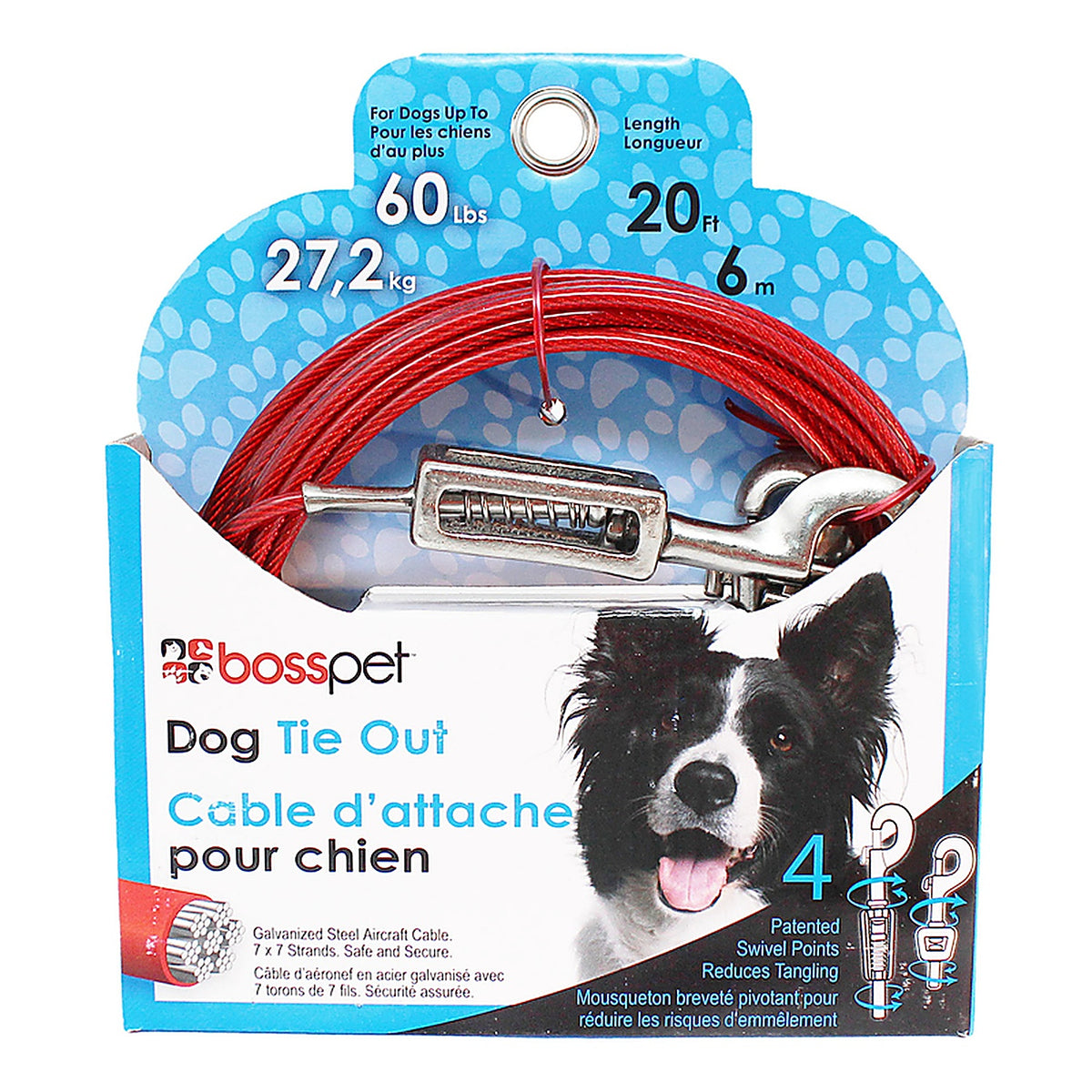 Boss Pet Q3520SPG99 PDQ Red Vinyl Coated Cable Dog Tie Out Large