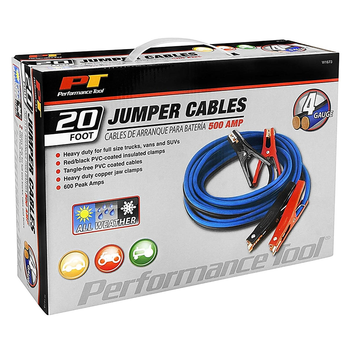 Performance Tool - W1673 - 20 Ft. 4 Ga. Jumper Cable 500 Amps