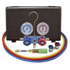 Mastercool 89661-UV Aluminum 2-Way Manifold and Mini Dye Injector with Manual Coupler